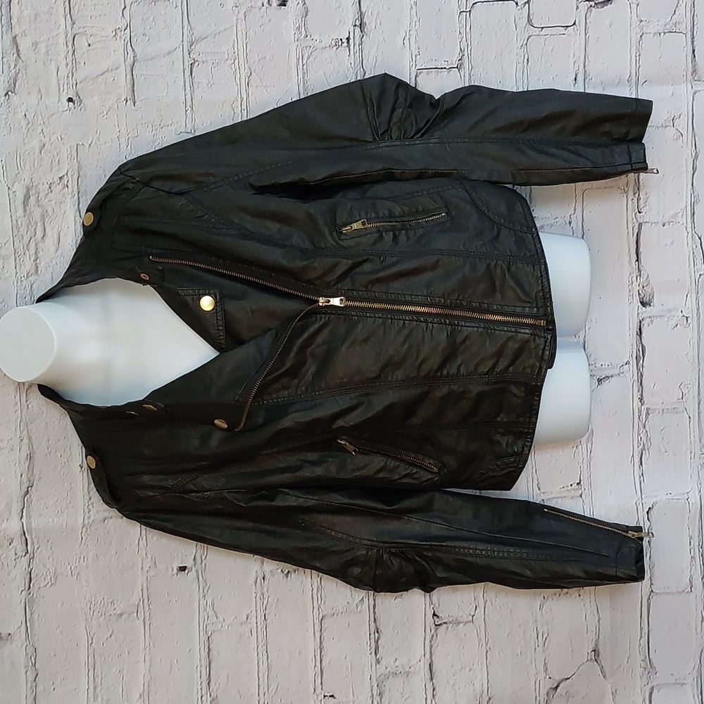 Moto Vegan Leather Ci Sono Black Fitted Motorcycle Jacket Medium M
